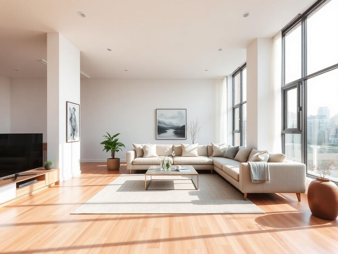 Modern apartment living room in Kilimani with large windows